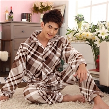 一件代发冬季男士法兰绒睡衣经典格子开襟大码长袖家居服801#