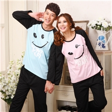 批发QL060秋2013新品时尚情侣笑脸男女情侣睡衣家居休闲服套装