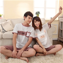 批发QM052日韩夏季针织长袖纯色条纹蛋蛋男女情侣睡衣家居服套装