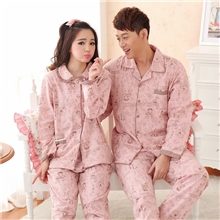 批发QL055秋长袖优雅时尚粉红色的回忆男女情侣睡衣家居服套装