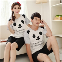 批发QM019夏季短袖针织套头卡通小熊猫男女情侣睡衣家居服套装
