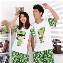 批发QM025春夏透气男女情侣迷彩陆军版针织棉短睡衣家居服套装