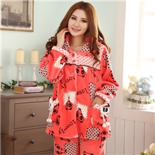 冬季新款保暖加厚法兰绒卡通睡衣可爱休闲珊瑚绒家居服两件女套装