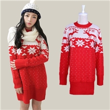2013新款秋冬装韩版宽松套头长款针织衫小鹿图案毛衣批发