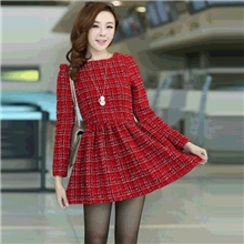 2013冬季品牌新款韩版简约圆领长袖袖连衣裙时尚毛呢连衣裙