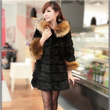 2013冬装新款韩版气质女装貉子毛兔毛中长款加厚外套皮草