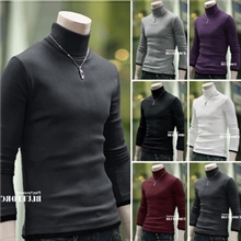 男装新品假两件修身男士高领打底针织衫纯棉精品毛衣上衣