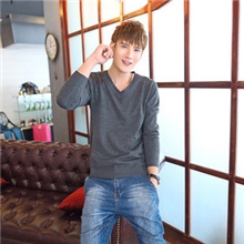 男装春季新品男式长袖毛衣纯色V领针织衫时尚5色毛衫