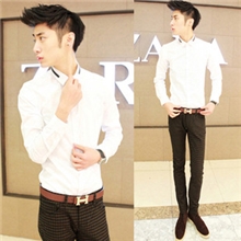 2013秋冬新款男士长袖衬衣修身韩版男装休闲潮流长袖衬衫男