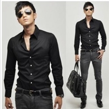 批发韩版男士衬衫男士修身长袖衬衫青年纯色修身衬衫长袖衬衫