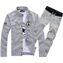 批发韩版男士运动套装青年修身男开衫卫衣套装男时尚男立领卫衣