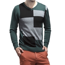 纯棉毛衣男士韩版秋装薄款线衣男装方格V领针织衫男