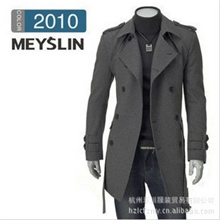 外贸特供韩版修身型男呢料风衣男士时尚中长款双排扣呢大衣