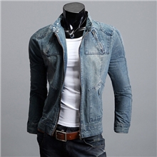韩版修身男士连帽可拆牛仔衣牛仔衣外套男牛仔夹克