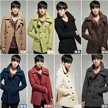 外贸批发秋冬新品韩版中长款双排扣呢大衣男风衣男式装W28