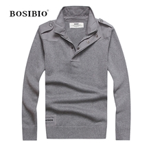BOSIBIO秋冬新款时尚休闲纯色翻领商务男士长袖毛衣男式毛衫