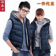 厂家直销男士羽绒棉马甲男装韩版棉背心男款马甲连帽加厚马夹批发