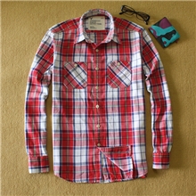 外贸原单品牌男装原单正品时尚休闲100%洗水纯棉格子衬衫批发