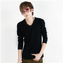 2013新品男装黑色男生小v领长袖T恤韩版修身男士打底衣服一件代发