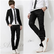 2013新款男装裤子韩版男士休闲西裤拼皮时尚修身西裤男休闲长裤