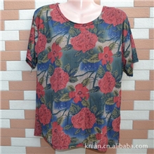 MG女装冰丝短袖T恤妈妈装加肥加大码夏装中年服饰中老年服装