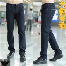 韩文阿玛尼牛仔裤冬款男士小裤脚直筒长裤中腰加厚款牛仔裤特价