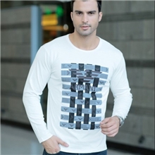 供应韩文阿玛尼长袖t恤男秋装t恤男式无领V领男士品牌t恤特价