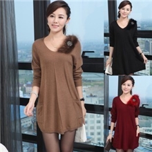 秋冬款哥弟羊绒衫中长款加厚时尚韩版宽松毛衣裙哥弟纯色连衣裙