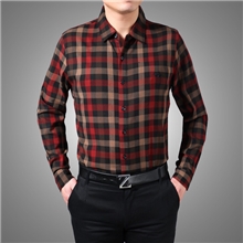 柒牌衬衫男士格子衬衫时尚休闲男款品牌全棉尖领长袖衬衣批发
