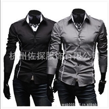 【外贸特供】完美修身裁剪个性镶边男士休闲长袖衬衫