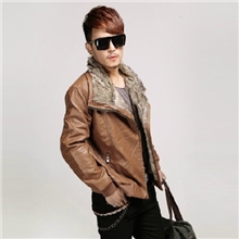 批发外贸男装2012年秋冬新款机车皮衣大毛领水洗皮加棉皮衣