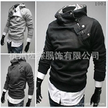 欧版特大码精品外贸男装兔毛连帽卫衣外套英伦时尚斜拉链卫衣！