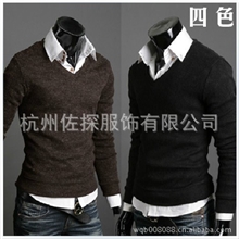 秋冬外贸男装新款英伦复古风全棉修身针织衫男款V领打底衫6375