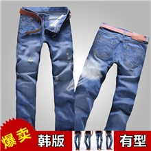 HEDGES休闲时尚牛仔裤男士牛仔长裤子磨破做旧潮男牛仔裤