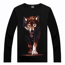 金属帝国外贸个性男士韩版纯棉秋装圆领长袖t恤3Dt恤夜行狼男装