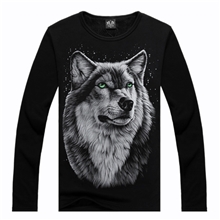 金属帝国个性外贸男装韩版秋装休闲3Dt恤圆领长袖男士t恤狼王