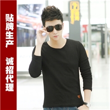 新款亚麻圆领针织长袖t恤网状加绒保暖一件代发免费代理T恤男