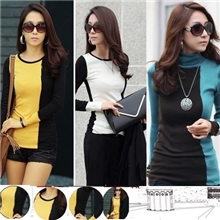厂家地摊货源衣服装2013秋装女式女装女款女士打底衫长袖拼色t恤
