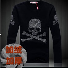 2013冬加绒加厚保暖骷髅头T恤打底衫韩版男士长袖潮男装厂家批发