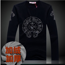 秋冬加绒加厚男士长袖打底衫t恤潮流烫钻保暖修身男装厂家批发