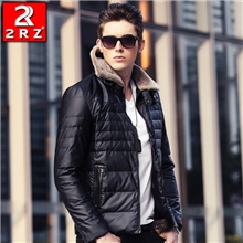 新款男士羽绒服男式羊羔毛领保暖羽绒服秋冬PU皮90绒羽绒服外套