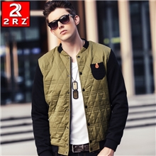 男装棉衣韩版男士夹克男针织拼接男式棉衣修身立领男夹克外套