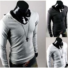 外贸特供2013新款个性英伦风男士修身连帽长袖T恤男5959