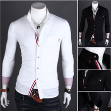 外贸供货2013春装新款织带装饰撞色贴边休闲衬衫男装男9005