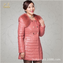 2013新款飒姿真皮羽绒服修身狐狸领海宁真皮皮衣皮羽绒女中长款