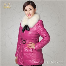 2013新款飒姿修身可拆狐狸毛领海宁真皮皮衣绵羊皮羽绒女中长款