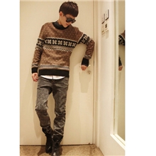 批发秋冬新款装套头男士针织衫毛衣外套潮流日韩版修身圆领式提花