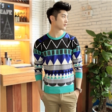 2013秋冬装新款拼色提花色块热卖时尚圆领男士毛衣针织衫