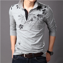 工厂直销代发秋装新品英伦风格翻领印花男士修身长袖t恤男