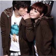 026#新款韩版秋冬装情侣装大码毛领修身连帽卫衣外套